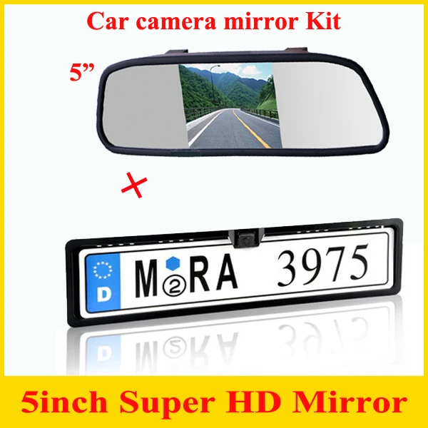 

Promotion 2 in 1 CCD European Car License rear view camera + 5" Car Mirror Monitor, license plate frame parking camera monitor