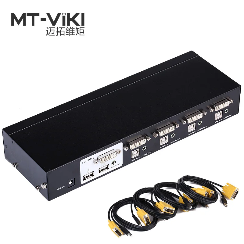 MT-VIKI 4 منفذ dvi kvm التبديل مع الصوت السيارات هوتكي kvma الجلاد usb الماوس 4 قطعة 1 شاشات مع كابل الأصلي 2104DL