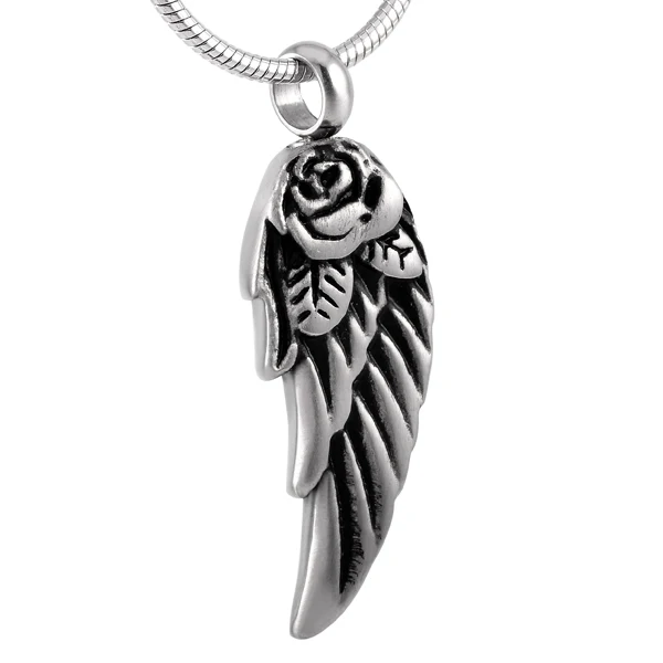 

IJD8371 Angel Wing Feather Cremation Urn Jewelry Ashes Holder Stainless Steel Pendant Keepsake Urn Memorial Necklace