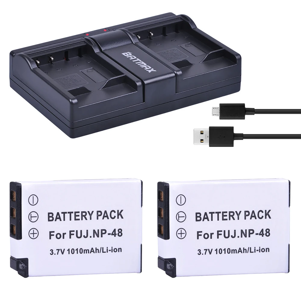 2Pcs 3.7V 1010mAh NP-48 NP48 NP 48 Battery + USB Dual Charger for Fujifilm NP-48, FNP48, BC-48 Fujifilm XQ1, XQ2 Digital Cameras