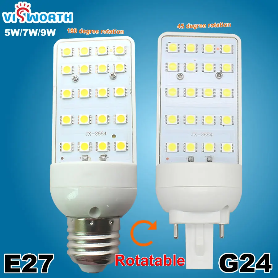 

G24 LED Bulbs 5W 7W 9W G24 LED Corn Bulb Lamp Light SMD5050 Spotlight E27 180 Degree AC 110 220V Horizontal Plug Light