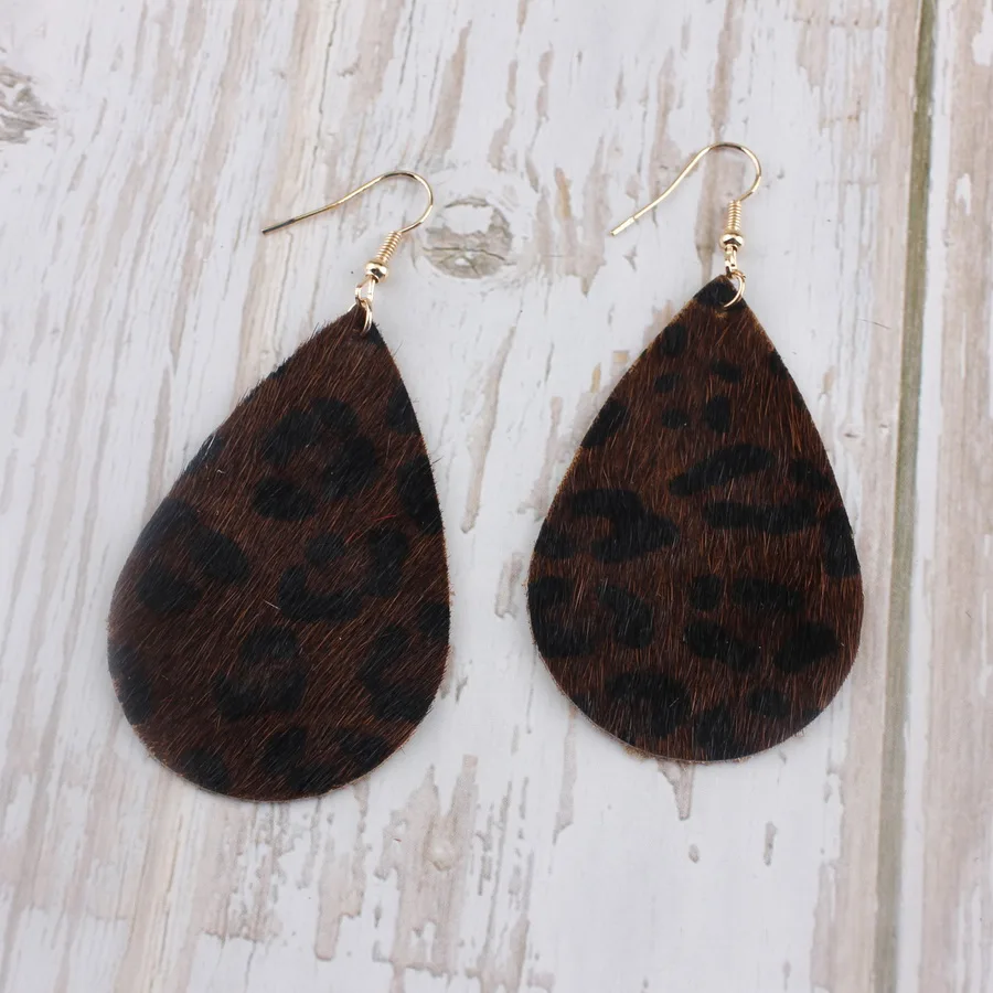 2019 Genuine Leather Leopard Print Teardrop Earrings  Leather Zebra-Stripe Dot Water Drop Earrings For Women  Accessories