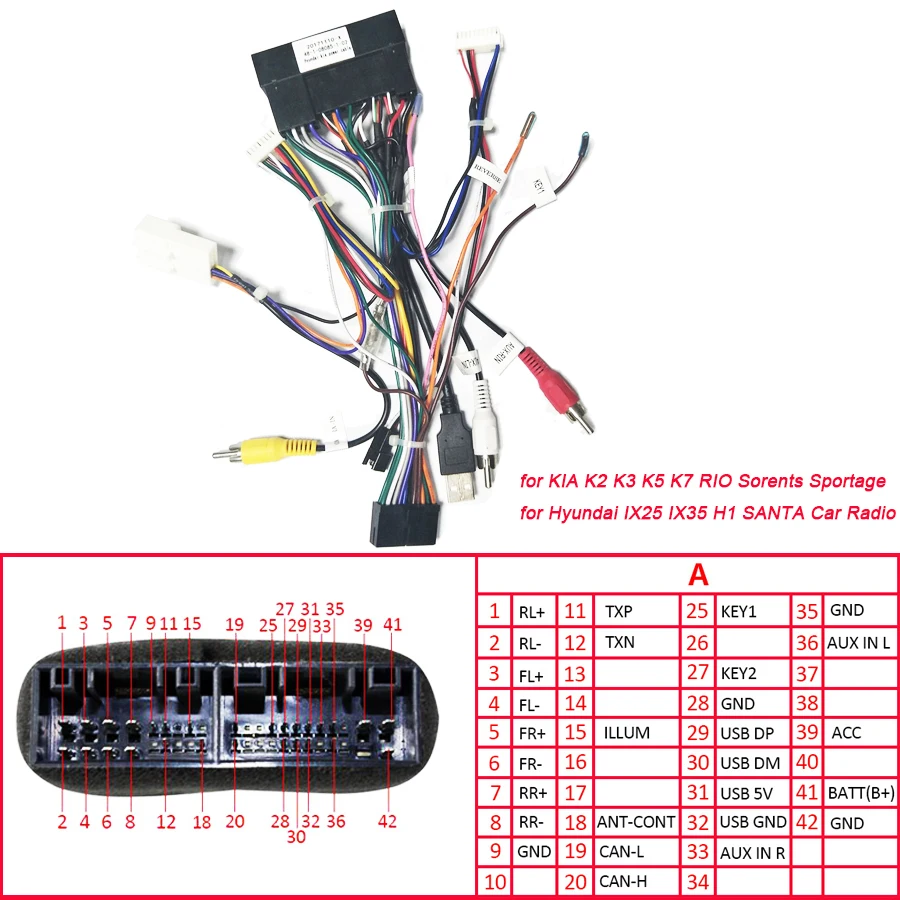 Car Stereo 20 PIN Power Adapter Wiring Harness for KIA K2 K3 K5 K7 RIO Sorents Sportage/Hyundai IX35 H1 SANTA Car Radio