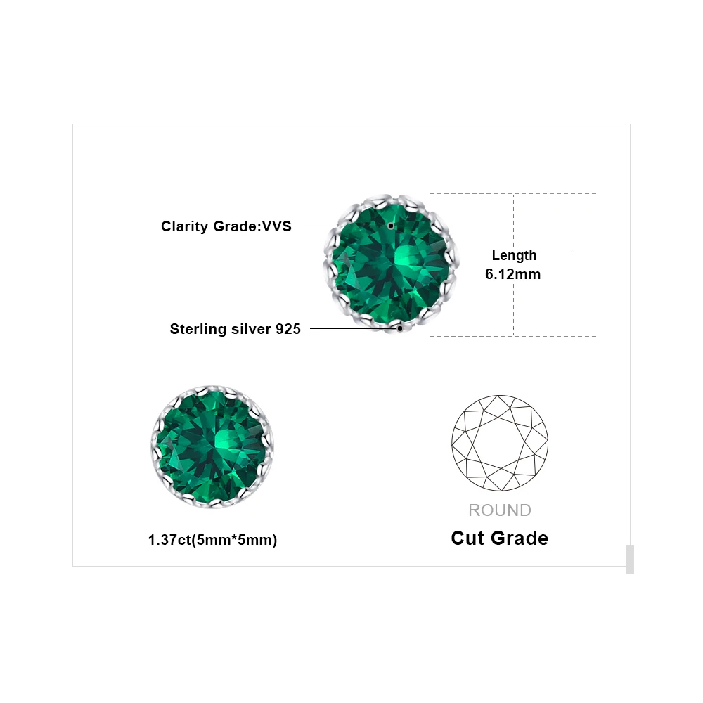 JewelryPalace Round Green Simulated Nano Emerald 925 Sterling Silver Stud Earrings for Women Fashion Statement Gemstone Jewelry