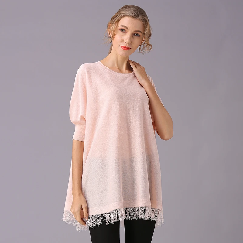 XIKOI Half Sleeve Oversize T-Shirts Women Casual Loose Novelty Tassel Pullovers Fashion Translucent Solid Ladies Tees Georgette