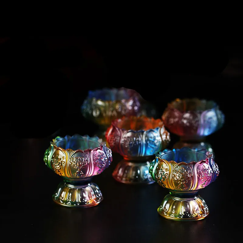 قاعدة مصباح زبدة ملونة ، راتينج/بلاستيك 6 سنتيمتر ، معابد/منزل ، أداة بوذية تبتية مزخرفة #6