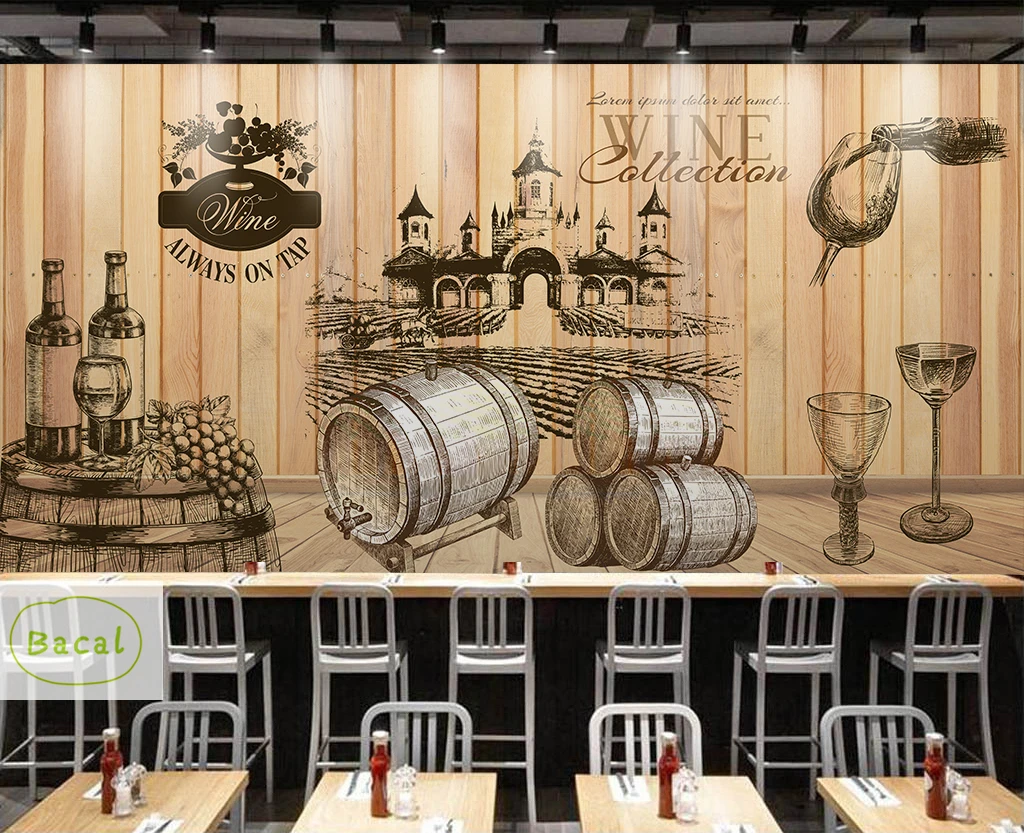 Bacal Custom photo wallpaper 3D Grapes Wine Chateau Wooden Backdrop mural Restaurant Shopping Mall Corridor Gallery wallpaper