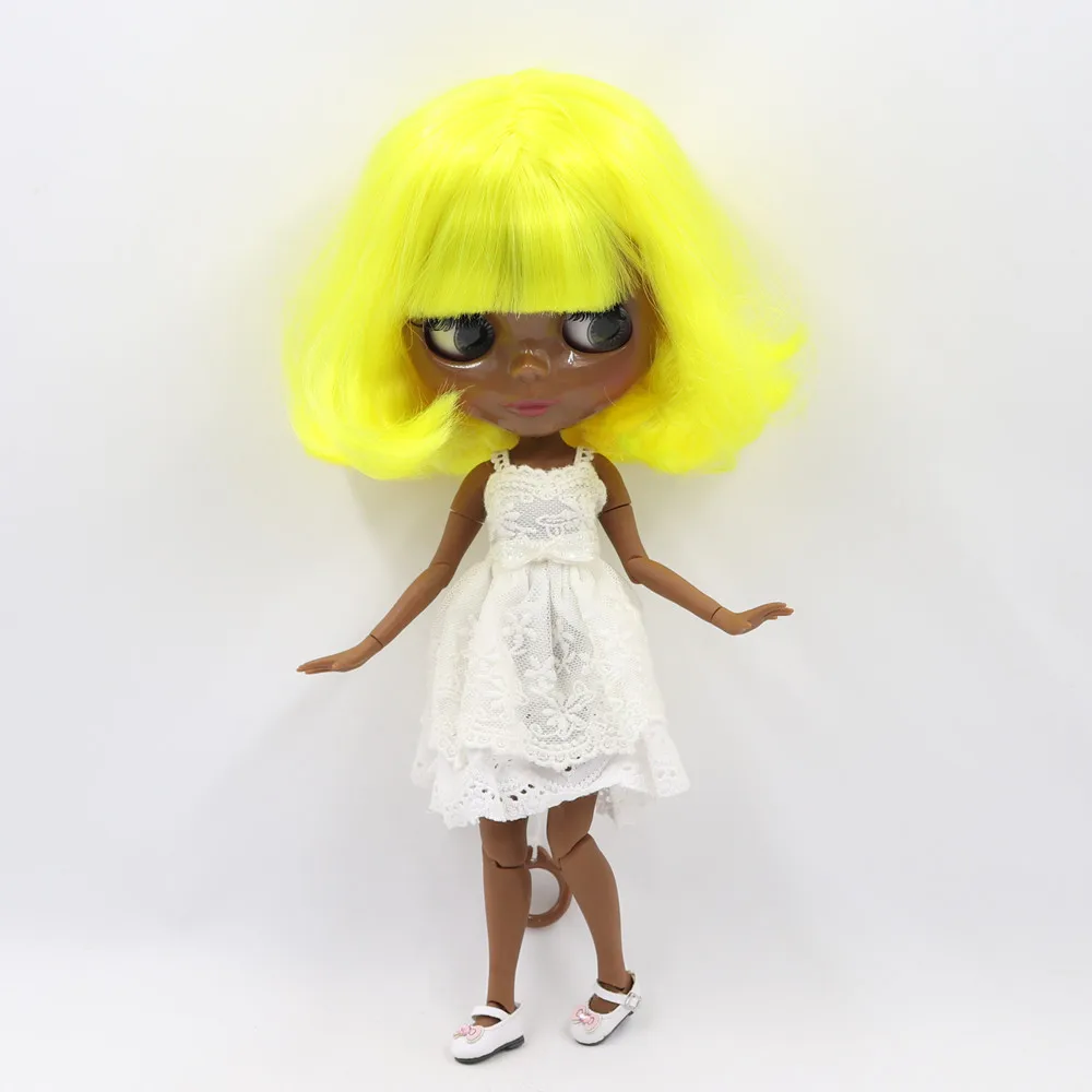 ICY DBS Blyth 1/6 bjd dolls nude No.BL3208 doll with super black skin and bright yellow curly hair glassy face, joint body