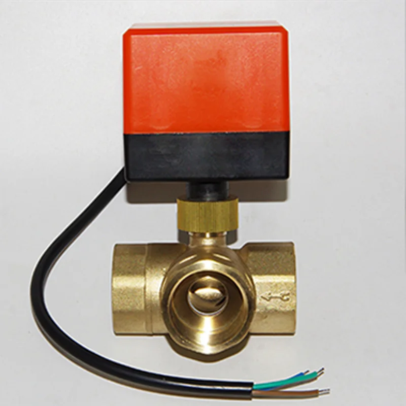 Three-way AC220V DN32 ball valve solar water heater fan coil electric actuator brass ball valve