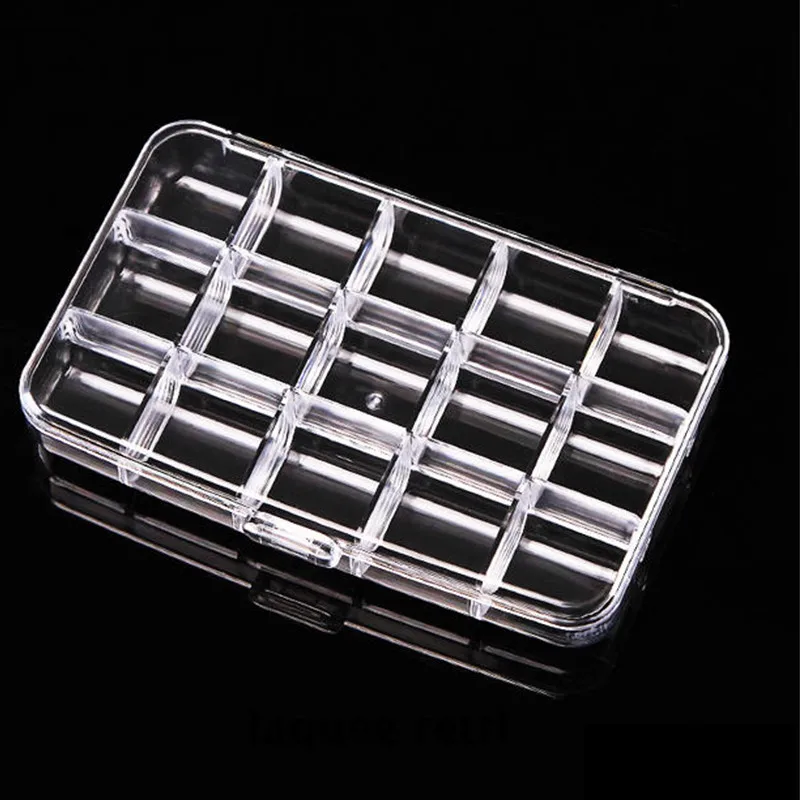 15 Grids Clear Plastic Nail Art Storage Box Empty Container Rhinestone beads Organizer Case for Nails