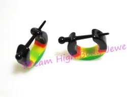 Newest Ear Plug Stretchers Hoop Earring Acrylic Rasta Tribal  Ethnic Piercing Bob Marlry Yellow Red Green