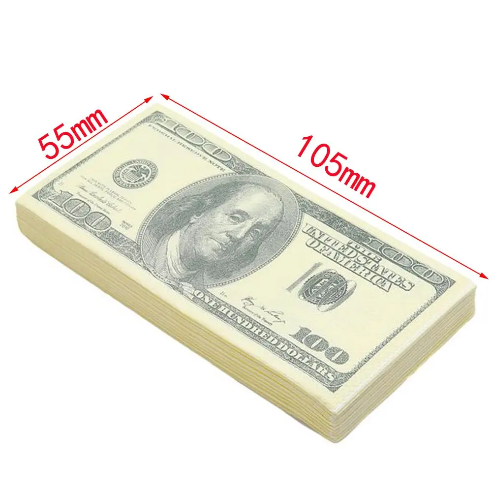 100pcs Creative Dollars Napkins Environmentally-friendly Pure Wood Pulp Paper Towel Three-layer Napkin Money Pattern Printing