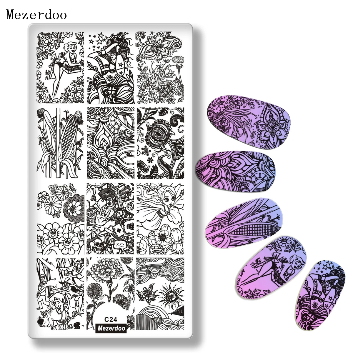 1 Pcs Garden Series Rectangle Stamping Plate Line Corn Sunflower Patterns Manicure Nail Art Stamp Image Plate Mezerdoo C24