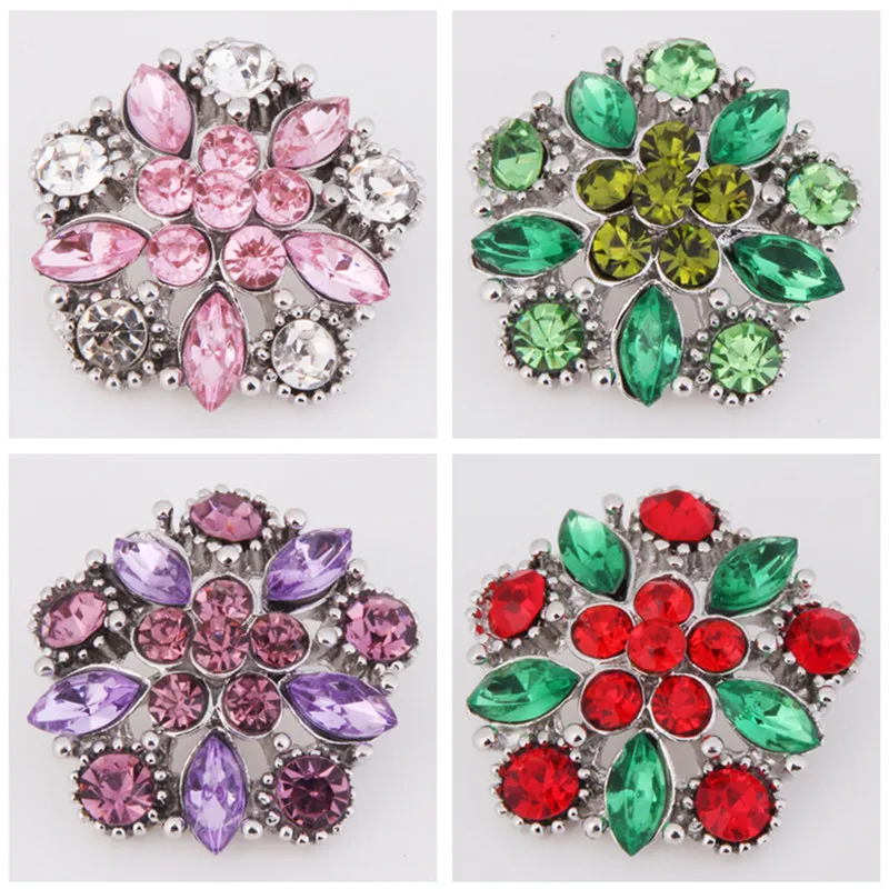 Hot KZ1168 Charm Flower Rhinestone Fashion 18mm snap buttons fit DIY snaps bracelets necklaces jewelry wholesale trendy women