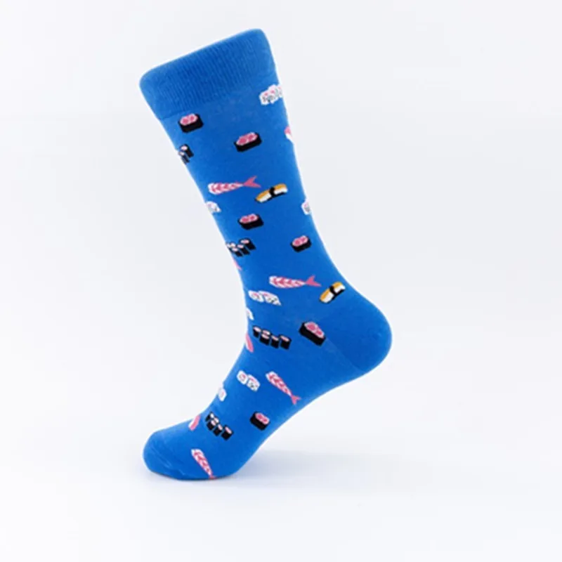 PEONFLY 1 Pair Men Socks Combed Cotton Cartoon Animal  Owl Frog Shark Striped Novelty Funny Socks Casual Calcetines Hombre