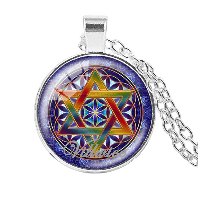 قلادة مكعب ميتاترون من VILLWICE زهرة الحياة ماندالا قلادة فن الزجاج نجمة داود الهندسة المقدسة مجوهرات النساء والرجال