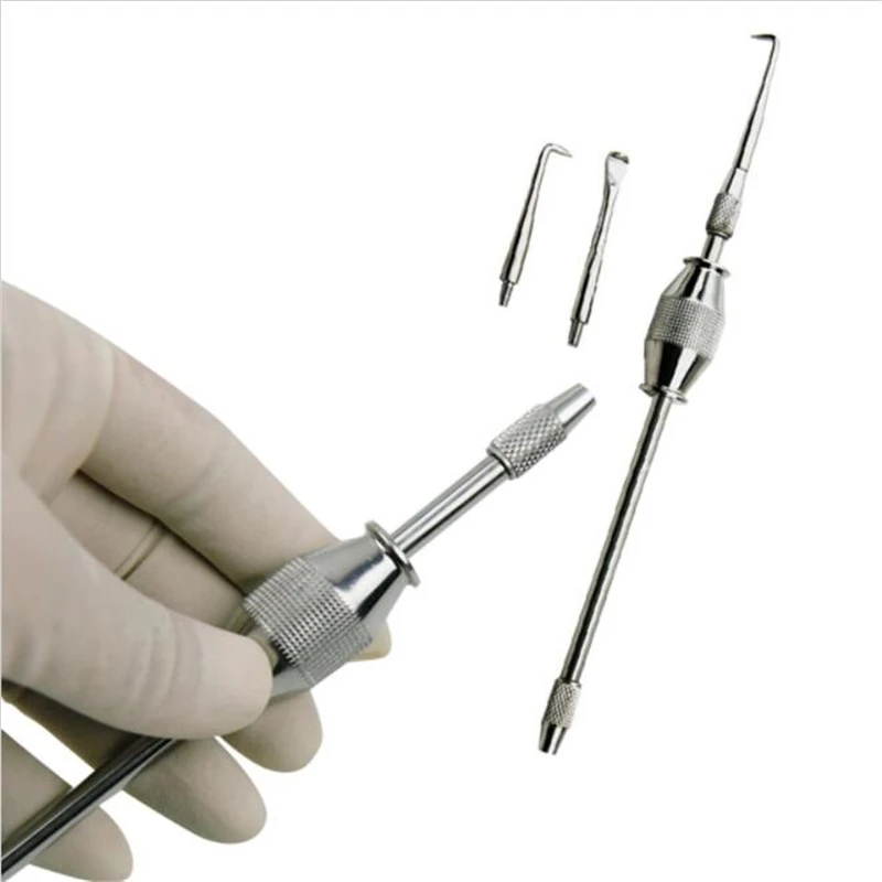 1 set Stainless Steel Dental Crown Remover Equipment Tool Automatically Take Manual Control Crown Tool with 3 Tips Press Button