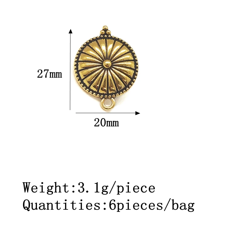 New 6pcs 27*20mm Retro Gold Zinc Alloy Sun Flowers Round Earring Base Connectors Linkers for DIY Earring Jewelry Accessories