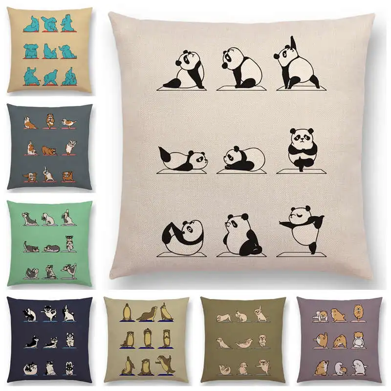 Newest Animals Yoga Funny Cartoon Prints Cushion Cover Alpaca Bunny Dachshund Bull Terrier Hippo Dogs Panda Sofa Pillow Case