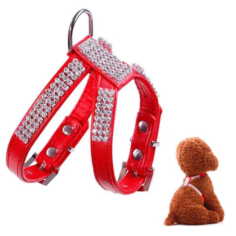 Adjustable Bling Rhinestone Dog Harness Pet Dogs Collar Harness Vest for Chihuahua Small Medium Dogs Chest Strap Leash for Walk