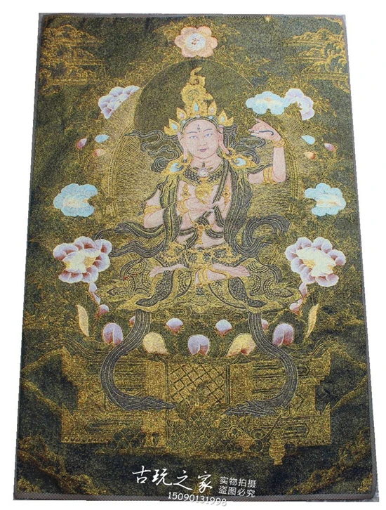 36 inch china Tibet embroidery Silk fengshui White tara Buddha statue Tangka Thangka Paintings Mural