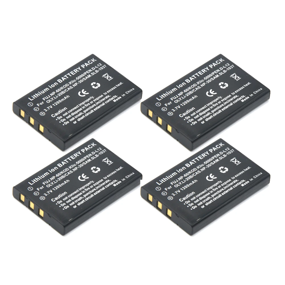 4pcs 1200mAh 3.7v FNP-60 NP60 Camera Li-ion Battery Pack Akku for FUJIFILM FUJI FinePix M603 F410 F401 F601 50i Zoom