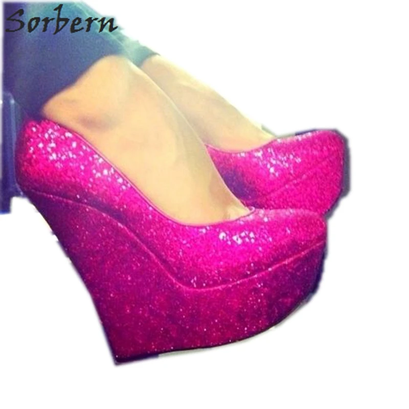 

Sorbern Peach Sequins Glitter Women Pumps High Heels Platform Shoes Ladies Slip On Fancy Heels Footwear Woman Large Size Shoes