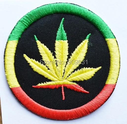 Green Yellow Red leaf pot weed grass hippie boho retro applique iron-on patch IRON ON PATCHES