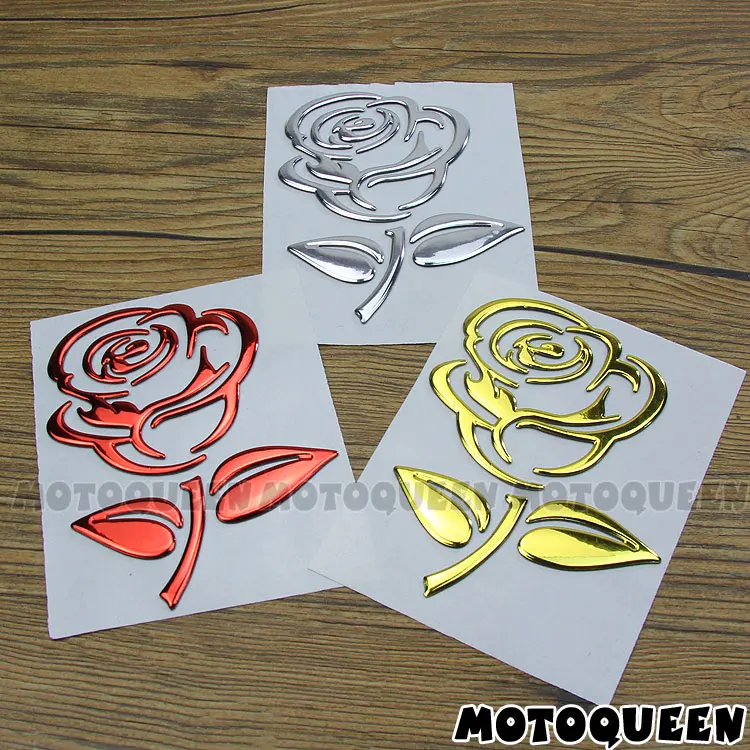 1Pcs 3D Chrome Rose Motorcycle Car Truck Stickers Emblem Helmet Decor Decals For Universal Haley Honda Yamaha Kawasaki Suzuki