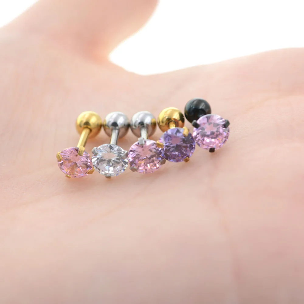 2Pcs 1.2*8*4mm Zircon Stone Ear Piercing Tragus Ring 16G Earrings Ear Piercing Cartiliage Ear Piercing Jewelry
