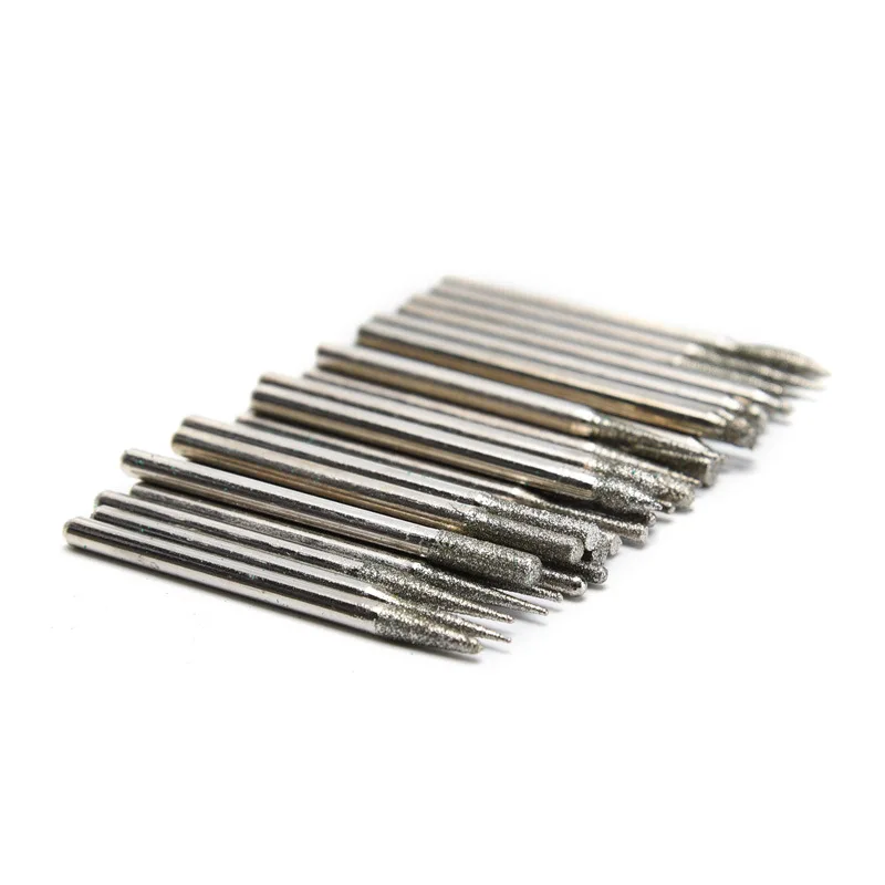 Mini fraises diamantées 2.35mm, 30 pièces, mèches pour gravure meule, tige convertible bois pierre gravure Dremel outils éloignés