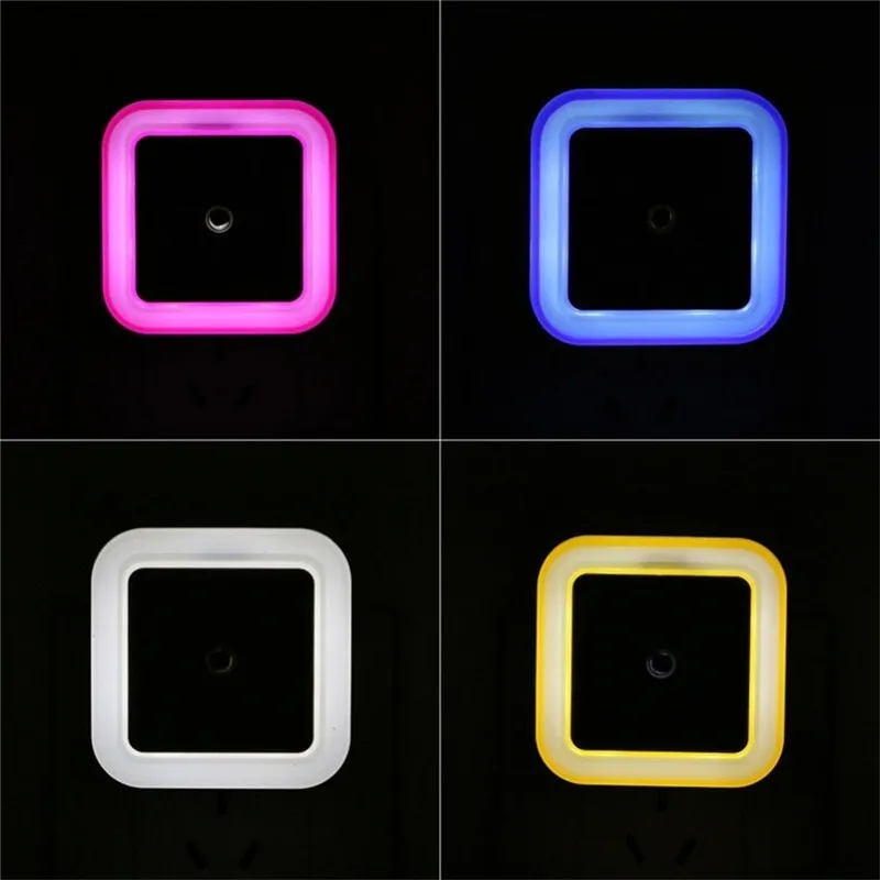Light Sensor Control Mini Wall Night Light EU US Plug Automatic Sensor Bedroom Bathroom Square Night Lamp Colorful Lights Bulbs