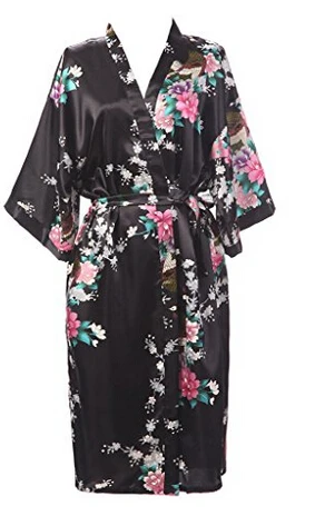 Silk Satin Wedding Bride Bridesmaid Robe Floral Bathrobe Short Kimono Robe Night Robe Bath Robe Fashion Dressing Gown For Women