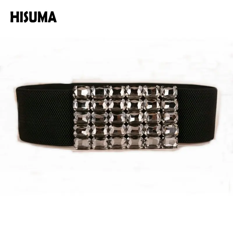 

[HISUMA] 2017 New Summer Women's Handmade Quality Elegance Glass Crystal Decorative Girdle belt Women Belts Accessories Black