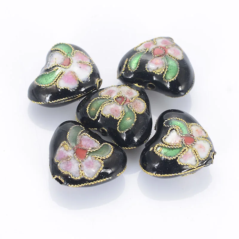 

Pure Handmade Brass Painted 12 MM Cloisonne Heart Diy Charm Beads For Diy Jewelry Making And Decoration Design