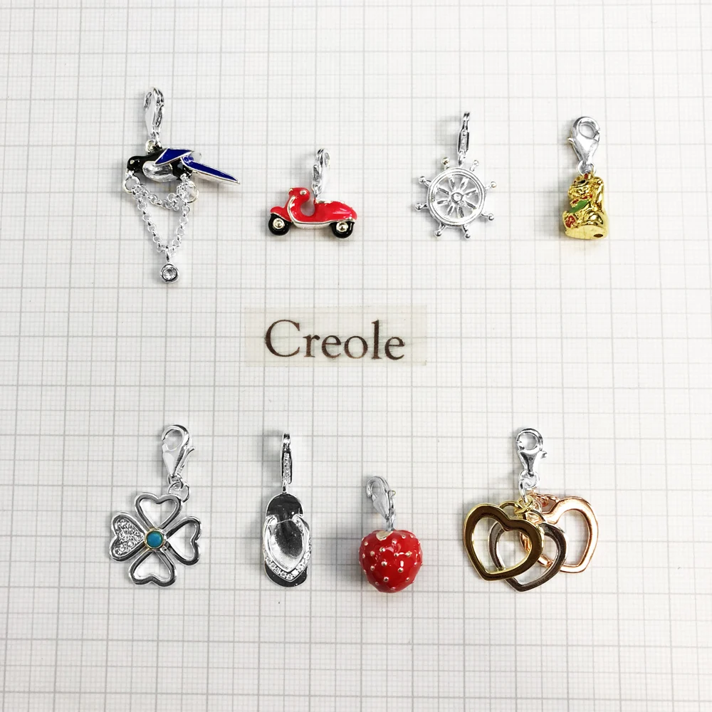 Korm Flip-flop sroka motocykl serca koniczyna kot na szczęście truskawka wisiorek z amuletem, 2019 modna biżuteria 925 Sterling Silver Gift — zdjęcie 3