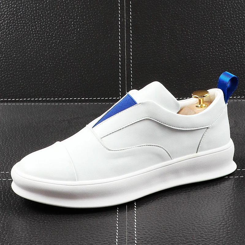 

CuddlyIIPanda New Men Fashion Casual Shoes Summer Leather Breathable Thick Bottom Sneakers Male Slip on Youth Trending Loafers