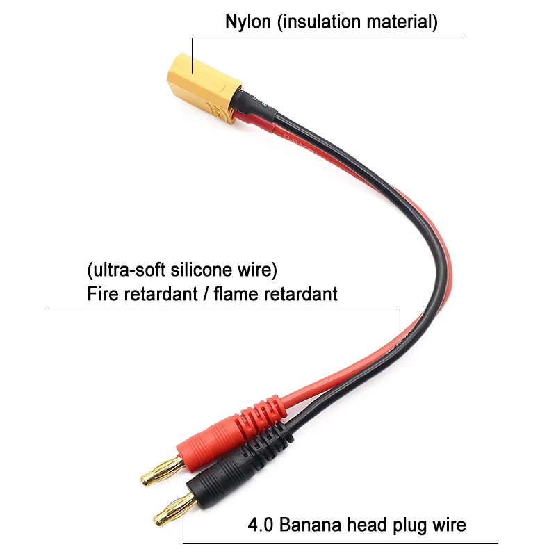 

10sets XT90 to 4.0mm banana connector with 14 AWG Silicone cable charger cable Connect Cable for RC Power Supply DZ0108