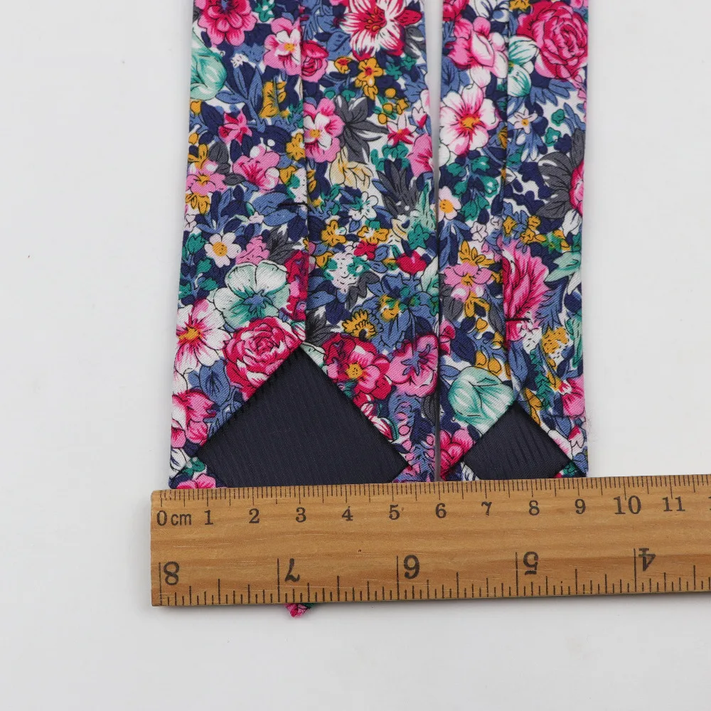 ربطة عنق قطنية للرجال ، زهور ملونة ، ضيقة ، رفيعة وسميكة