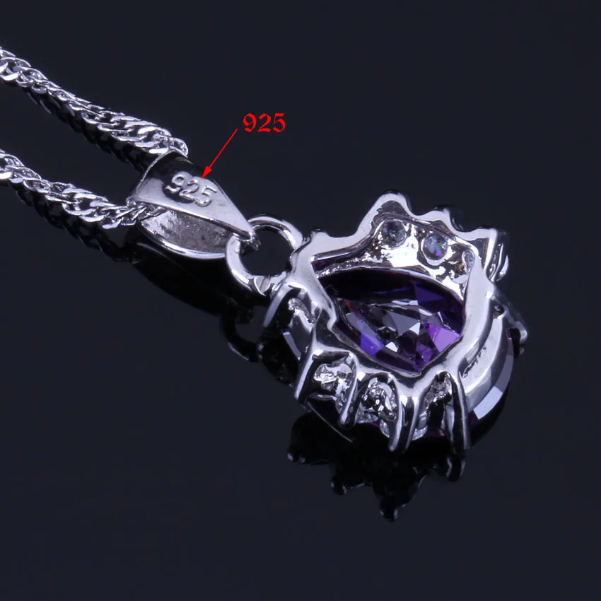 Fetching Purple Cubic Zirconia White CZ Silver Plated Jewelry Sets Earrings Pendant Chain Ring V0326