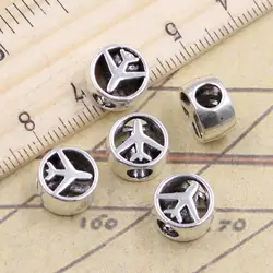 10pcs Beads Airplane Plane 4mm Big Hole Vintage Charms European Pendant Fit For Bracelet DIY Antique Silver Color Fit Making