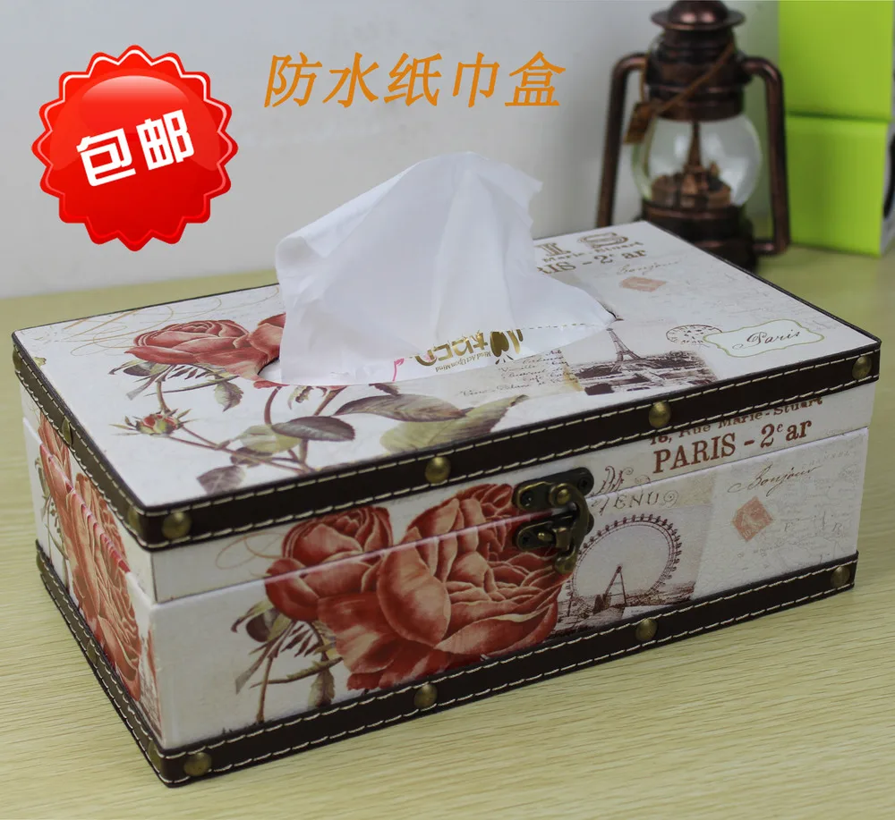 

European creative pastoral waterproof tissue box tray pumping cute wooden barrel pumping paper napkin box fashion box