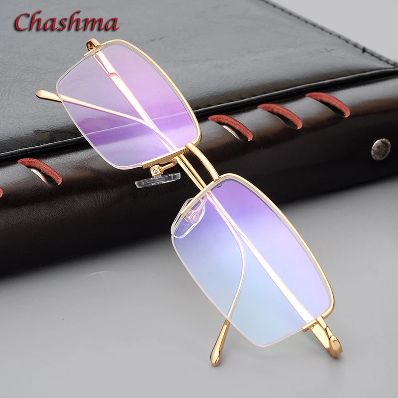 Chashma Half Rim Titanium Glasses Frame Luxurious Eyewear Men Fashion Simple Design Gold Eyeglass Glasses Frame Men