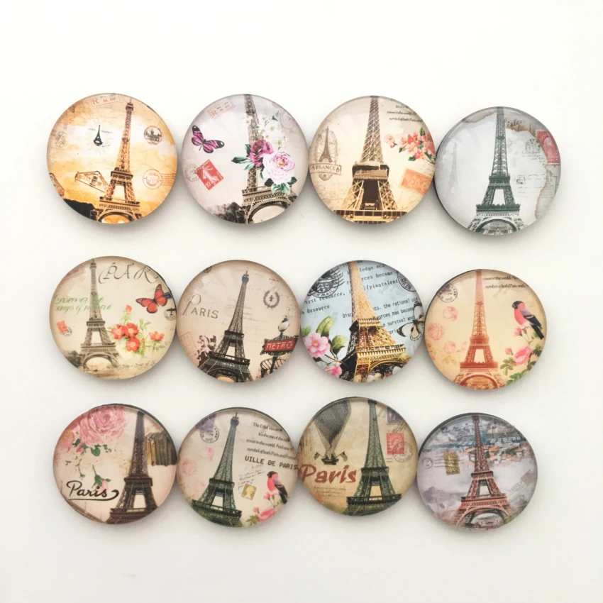 Free shipping (12pcs/lot) Paris Tower Crystal Glass Fridge magnet Round Message Sticker France Souvenir Home Decor kids gift