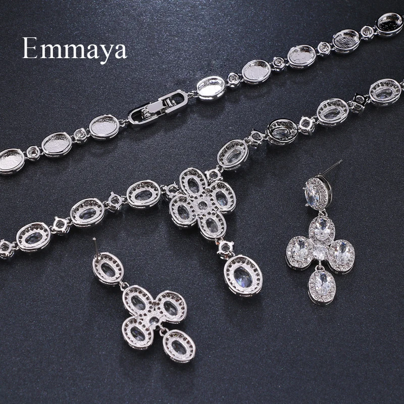 Emmaya Brand Fashion Luxury Oval Cubic Zircon Geometric Crystal Earrings Necklace Set For Women Popular Wedding Jewelry Gift