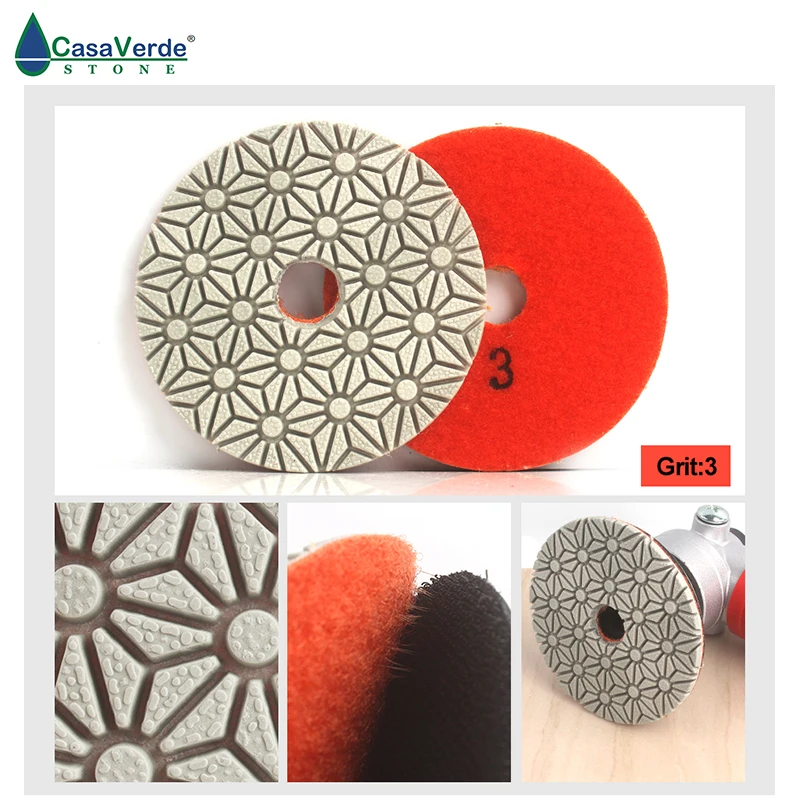 DC-HFW3PP02 3 قطعة/المجموعة 4 بوصة منصات تلميع الجافة أو الرطبة 3 خطوات للجرانيت والرخام والحجر الهندسي
