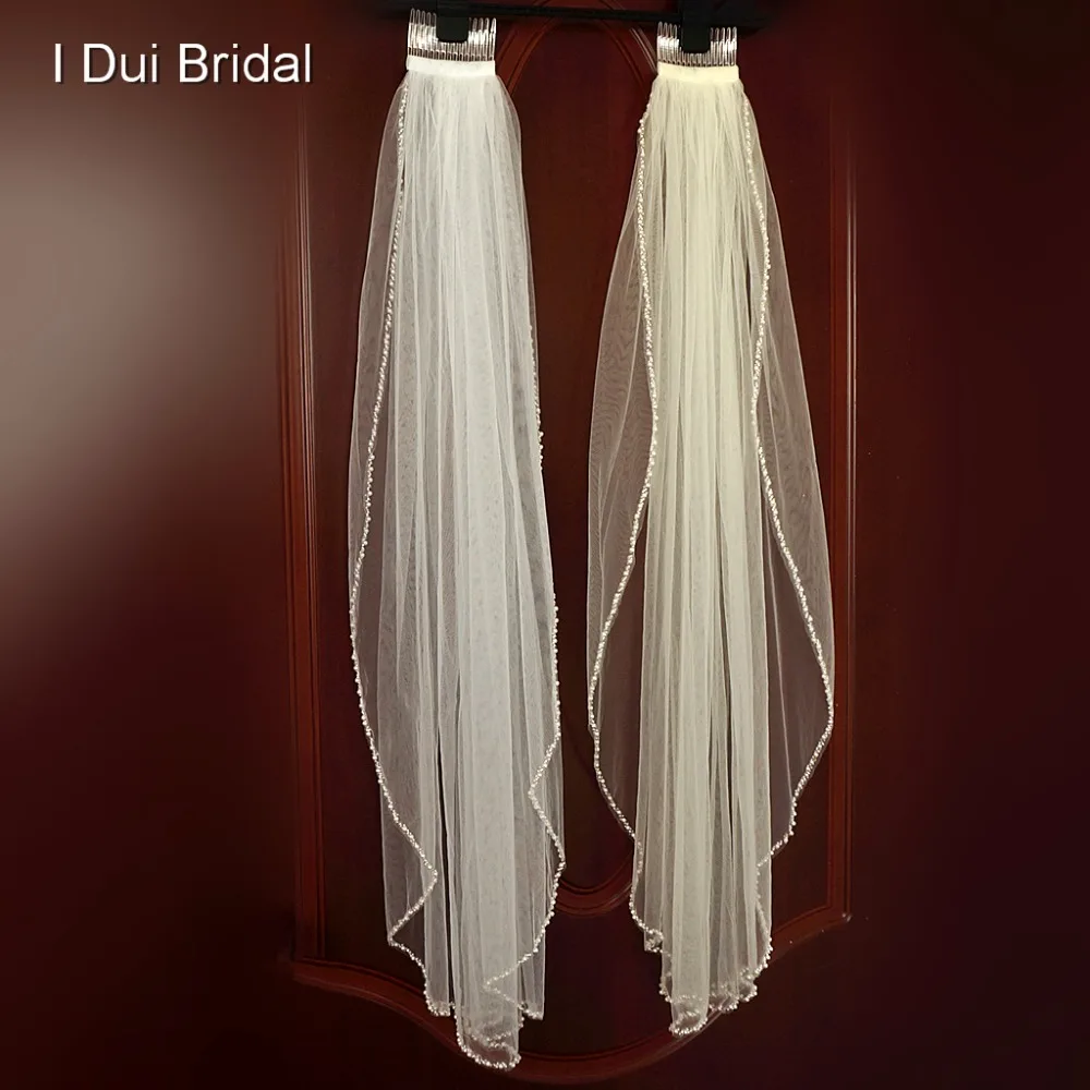 Da sposa Velo Da Sposa con la Perla In Rilievo Uno Strato Accessorio Dei Capelli Con Il Pettine Bianco Avorio Tulle