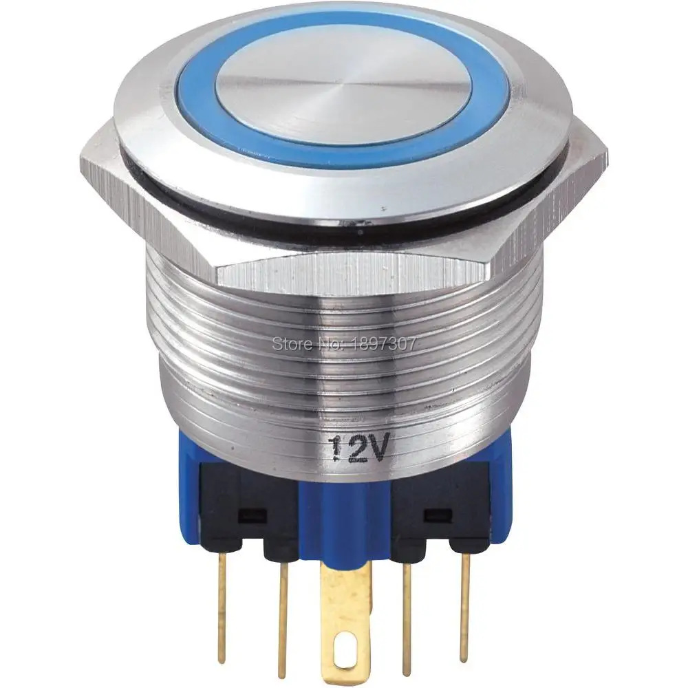 Imagem -02 - Azul Verde Vermelho Alaranjado Botão Resettable Interruptor de Aço Inoxidável à Prova Impermeável Água 50 Peças 22 mm 3v 6v 12v 24v Branco Amarelo