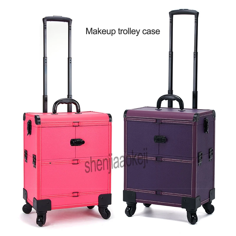 Makeup trolley case Multi-layer Beauty & Makeup Storage Trolley Aluminum Alloy Cosmetic Case Travel Toiletry Trunk Carrier 1pc