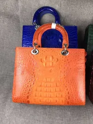 2018 newest high end quality 100% real genuine crocodile skin women tote handbag shouder orange color crocodile head skin flat